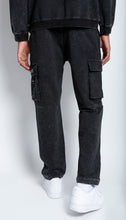 Load image into Gallery viewer, Black Mineral Wash Cargo Sweatpants