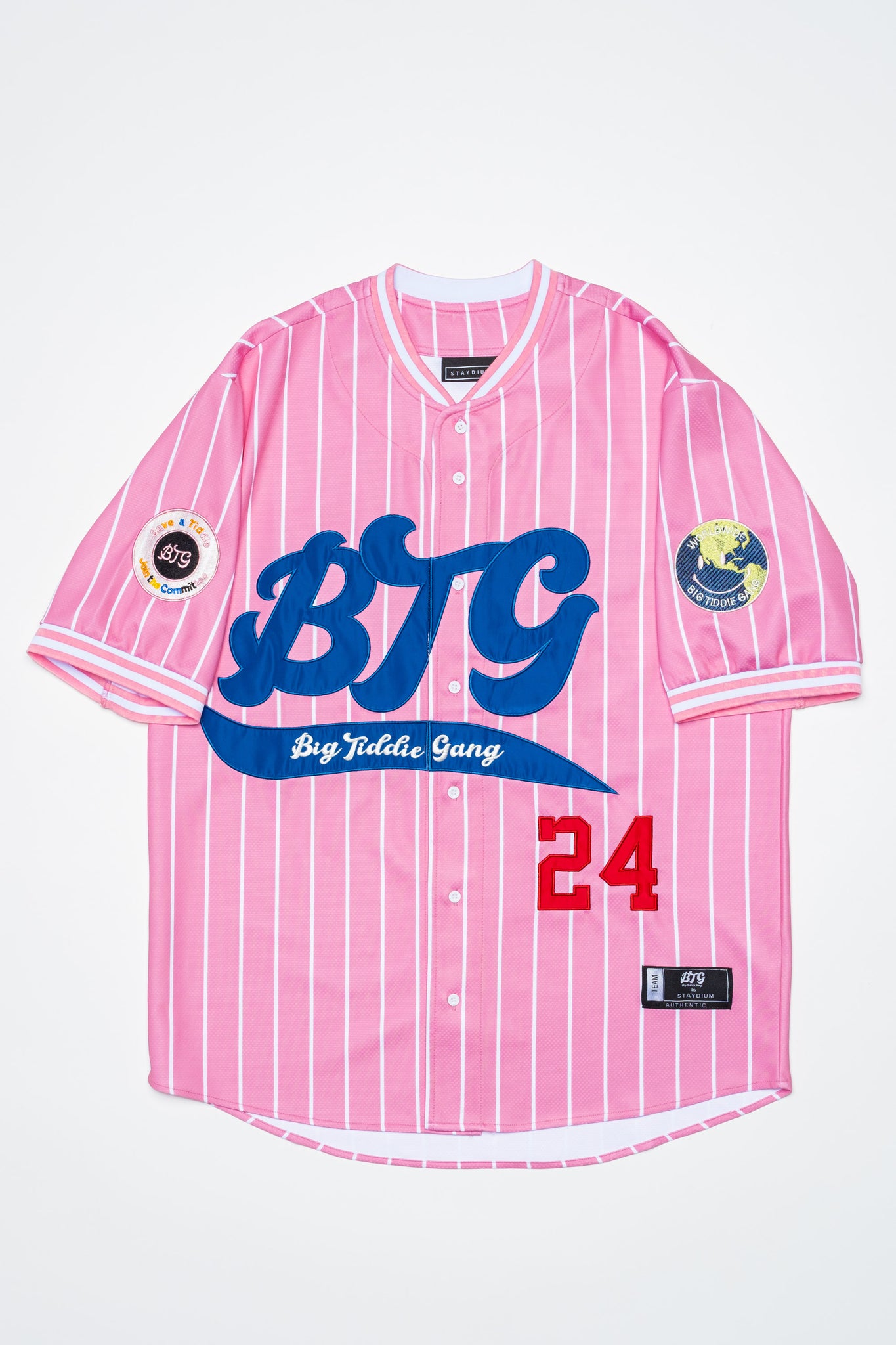 BTG x Staydium Pink/ White Pinstripe Baseball Jersey